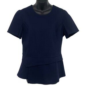 BCBGMAXAZRIA Women Navy Size Large Peplum Short Sleeve Crew Neck Top Blouse New